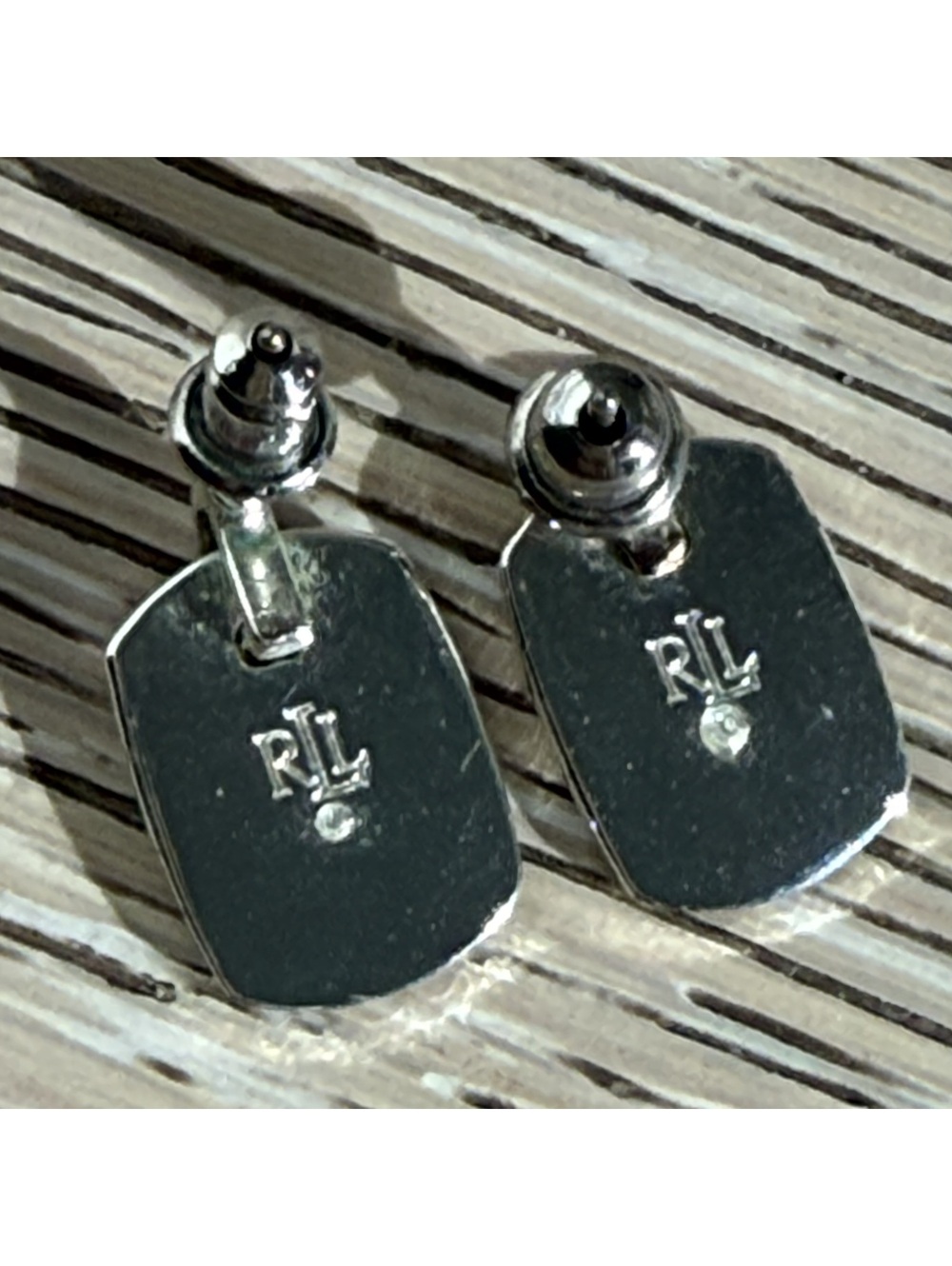 Ralph Lauren Silver Tone Crest Tag Preppy Coastal Hamptons Earrings